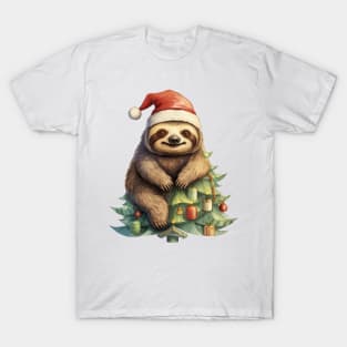 Christmas Sloth Climbing On The Pine Tree T-Shirt